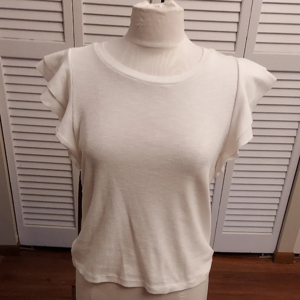 GAP White Ruffle Sleeve Tank Top - Picture 1 of 6